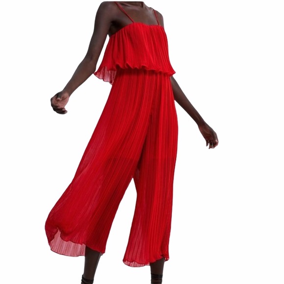 Zara Pants - Zara Red Pleated Jumpsuit